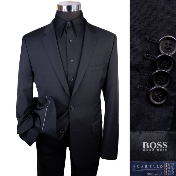 BOSS Hugo Boss Sport Coat Jacket The Jam75/Sharp Sz 40R Solid Black Two Button - Picture 1 of 15